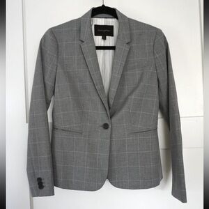 Banana Republic Womens Tailored Blazer Jacket Windowpane Gray Check 2P Petite